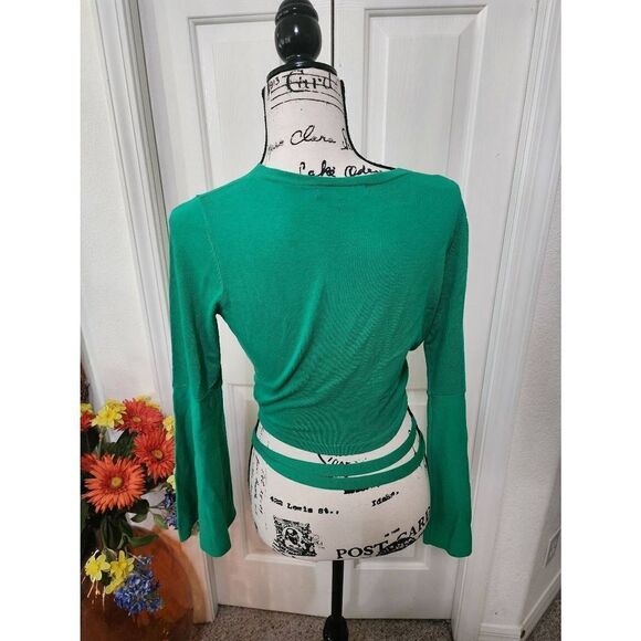 Unique Vintage Jealous Tomato Green Wrap Sweater Crop Top Size M - Picture 4 of 10